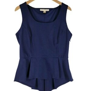Boston Proper Sculpted Peplum Top Women's 14 Navy Polished Chic Modern Glamour